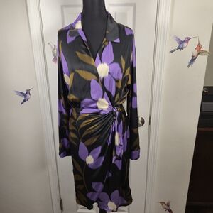 Velvet by Graham & Spencer Purple Floral Ikat Wrap Dress Size M